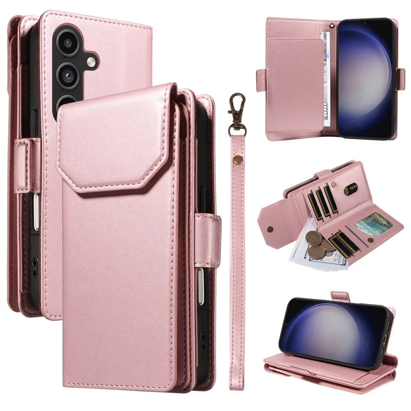 Capa para Samsung Galaxy S23 FE com suporte para cartão Couro sintético Flip Phone Cover - Ouro Rosa