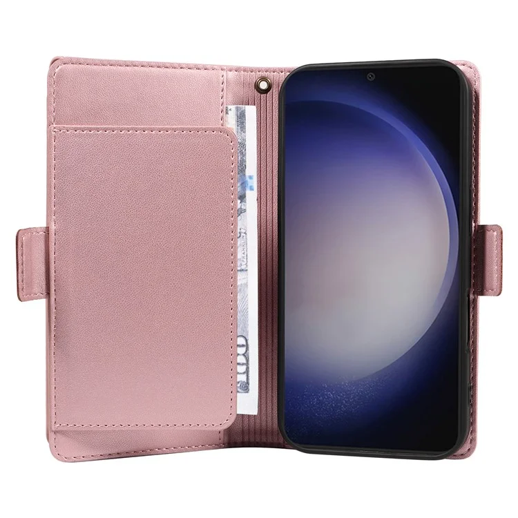 Capa para Samsung Galaxy S23 FE com suporte para cartão Couro sintético Flip Phone Cover - Ouro Rosa