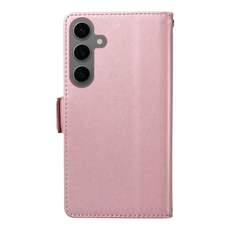 For Samsung Galaxy S25 / S24 Case with Multi-Card Holder and Strap PU Leather Phone Cover Stand - Rose Gold