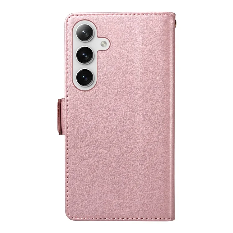 For Samsung Galaxy S25+ / S24+ Case with Multi-Card Holder and Strap PU Leather Phone Cover Stand - Rose Gold