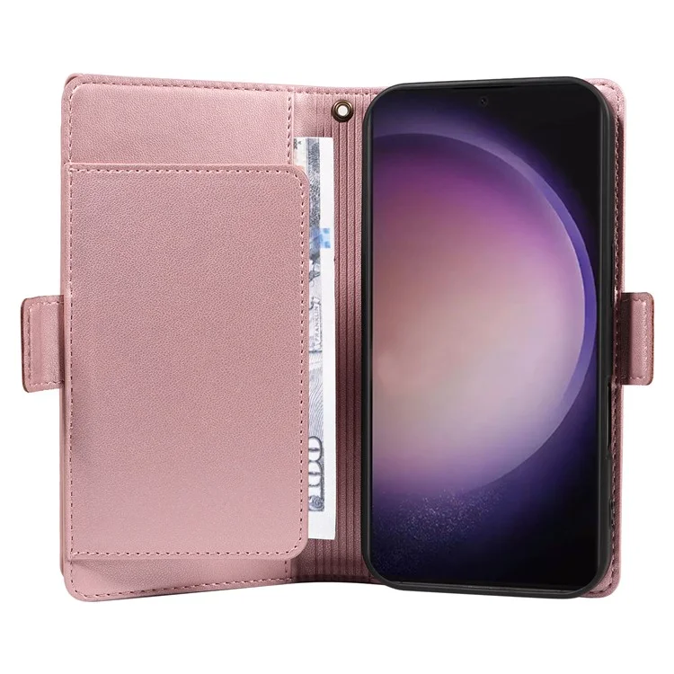 For Samsung Galaxy S24 Ultra Case with Multi-Card Holder and Strap PU Leather Phone Cover Stand - Rose Gold