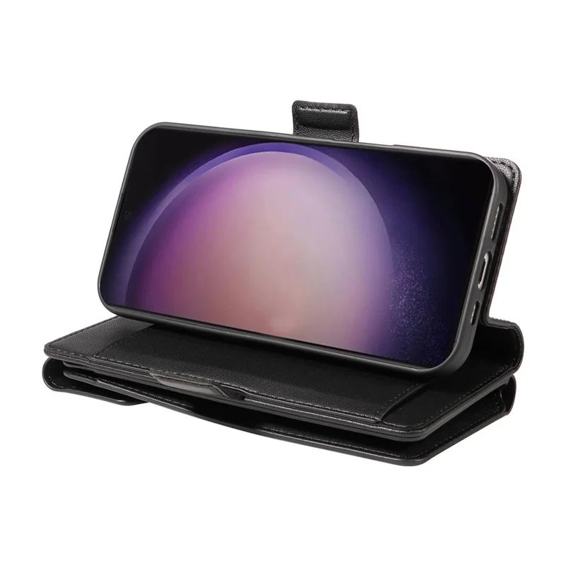 For Samsung Galaxy S24 Ultra Case with Multi-Card Holder and Strap PU Leather Phone Cover Stand - Black