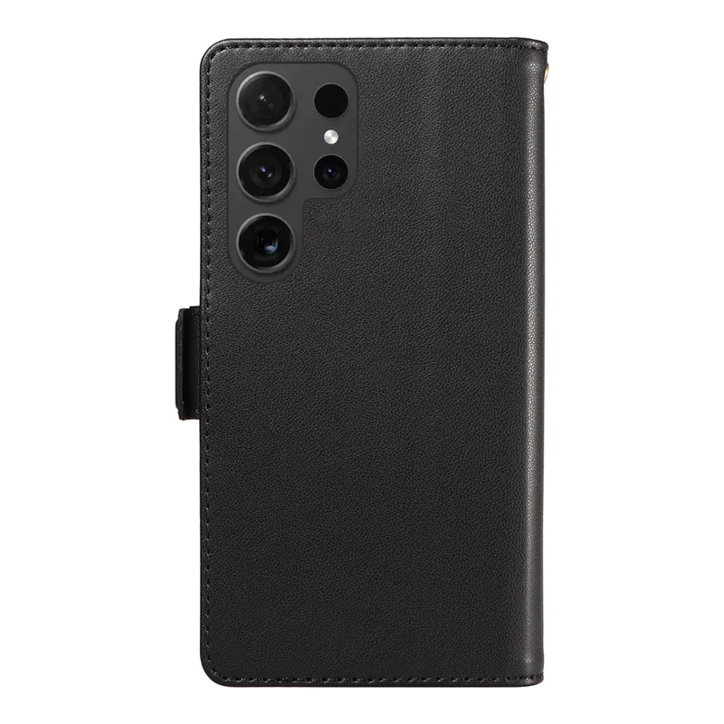 For Samsung Galaxy S24 Ultra Case with Multi-Card Holder and Strap PU Leather Phone Cover Stand - Black
