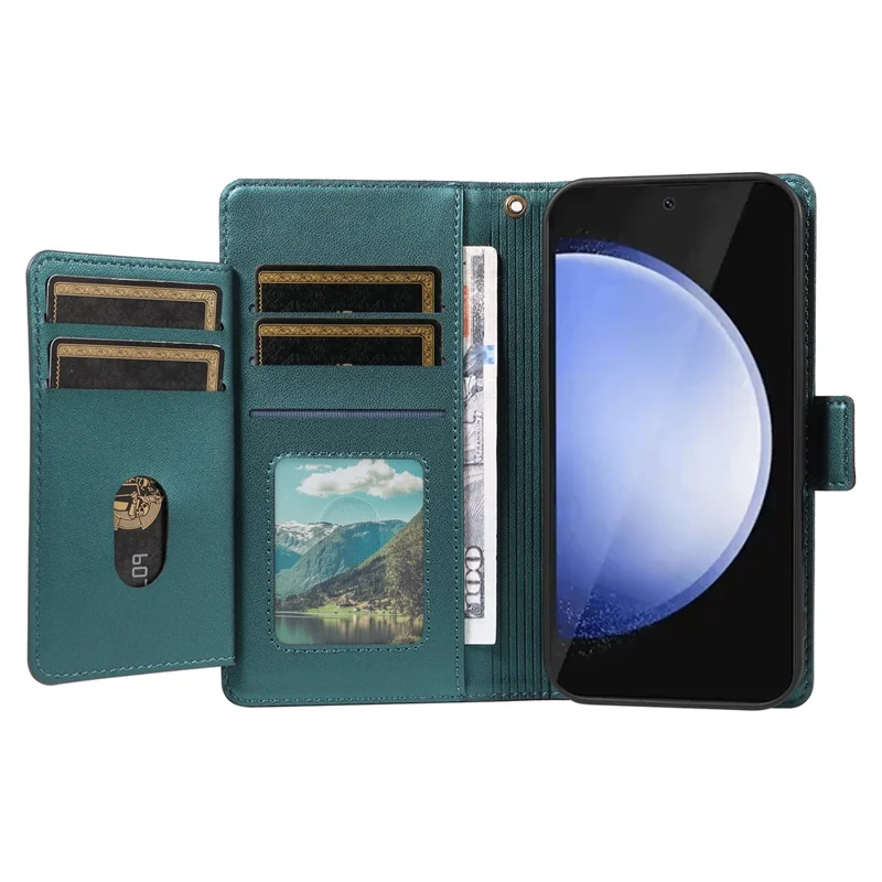 For Samsung Galaxy S24 FE Case with Multi-Card Holder and Strap PU Leather Phone Cover Stand - Green