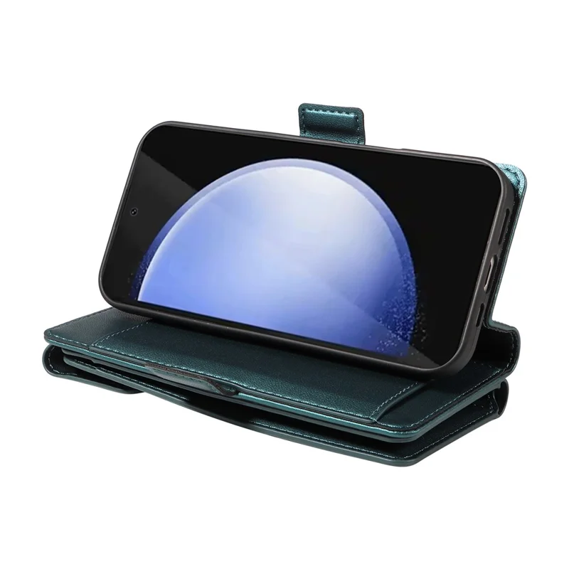 For Samsung Galaxy S24 FE Case with Multi-Card Holder and Strap PU Leather Phone Cover Stand - Green