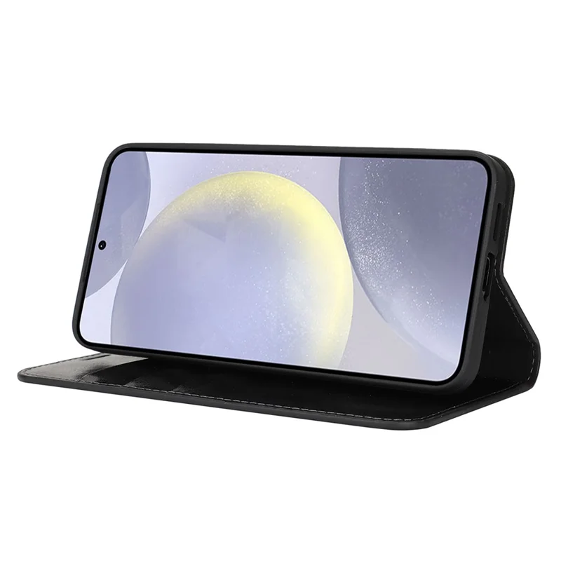 For Samsung Galaxy S25 Case Crazy Horse Texture Split Leather Wallet Phone Cover - Black