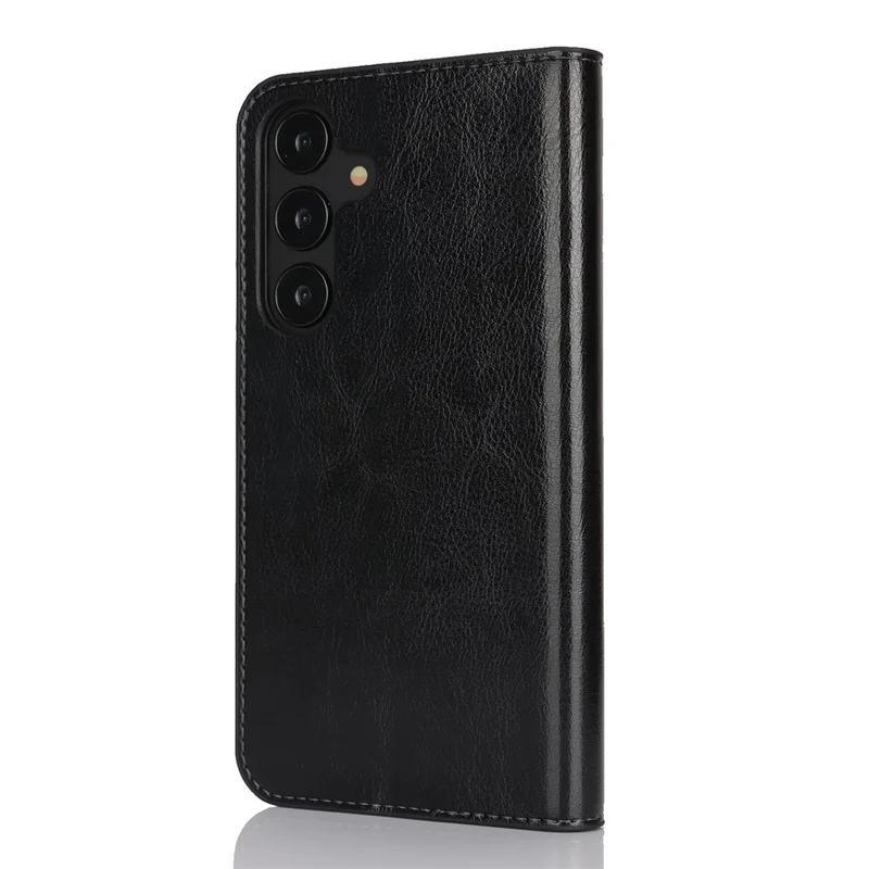 For Samsung Galaxy S25 Case Crazy Horse Texture Split Leather Wallet Phone Cover - Black