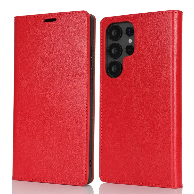 For Samsung Galaxy S25 Ultra Case Crazy Horse Texture Split Leather Wallet Phone Cover - Red