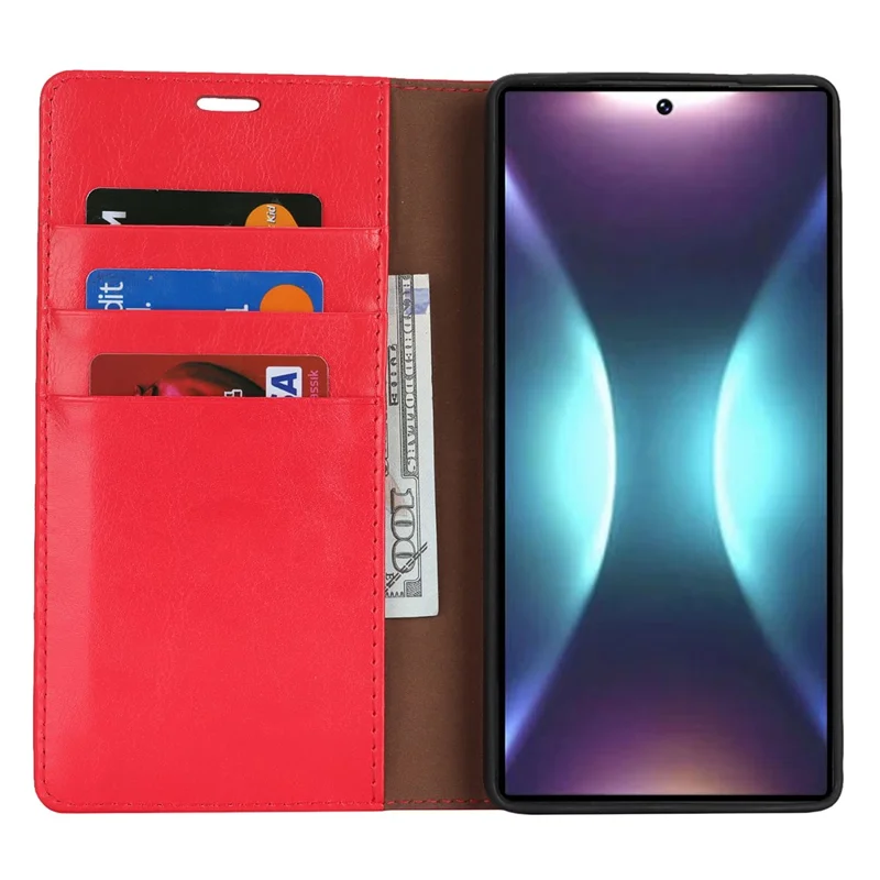 For Samsung Galaxy S25 Ultra Case Crazy Horse Texture Split Leather Wallet Phone Cover - Red