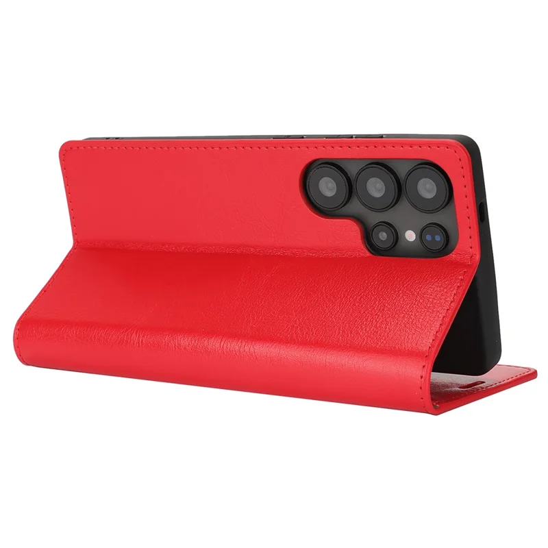For Samsung Galaxy S25 Ultra Case Crazy Horse Texture Split Leather Wallet Phone Cover - Red