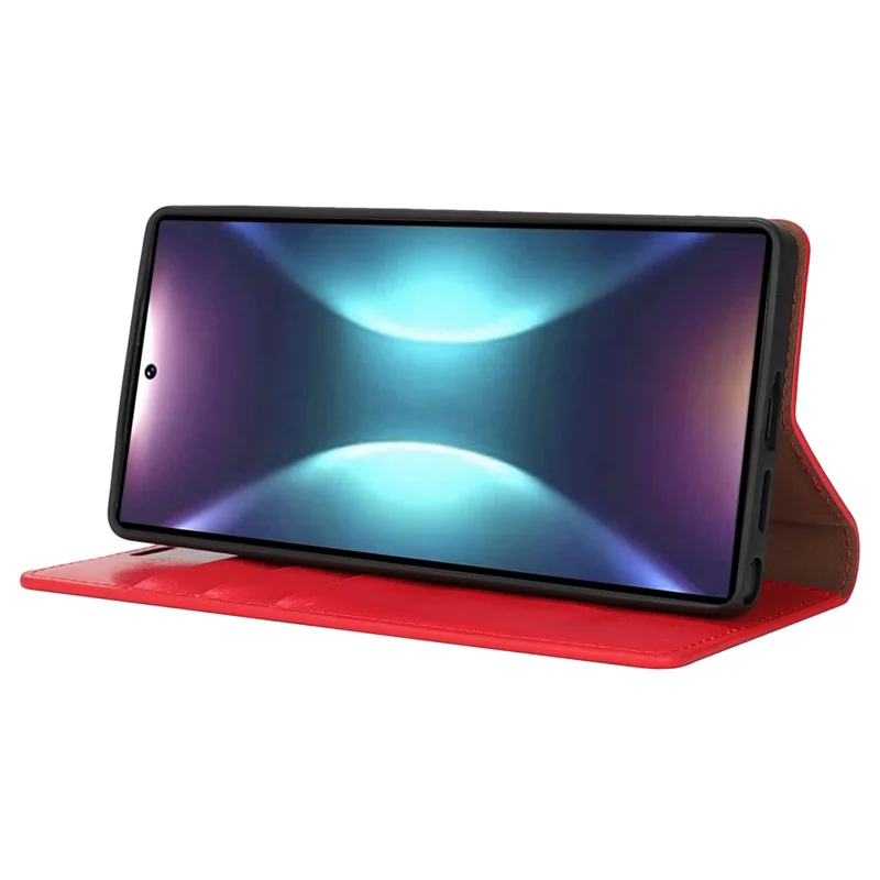 For Samsung Galaxy S25 Ultra Case Crazy Horse Texture Split Leather Wallet Phone Cover - Red