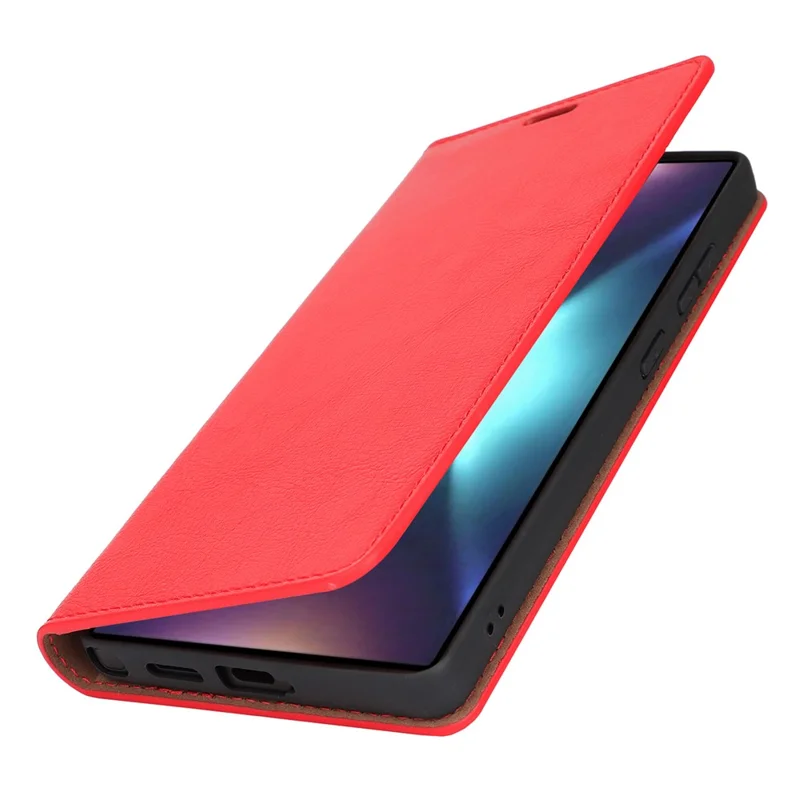 For Samsung Galaxy S25 Ultra Case Crazy Horse Texture Split Leather Wallet Phone Cover - Red