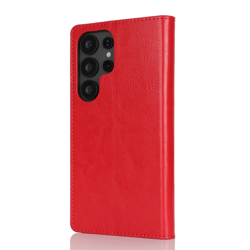 For Samsung Galaxy S25 Ultra Case Crazy Horse Texture Split Leather Wallet Phone Cover - Red