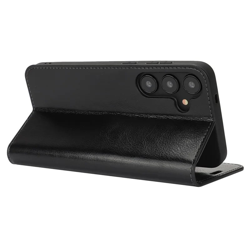 For Samsung Galaxy S25+ Case Crazy Horse Texture Split Leather Wallet Phone Cover - Black