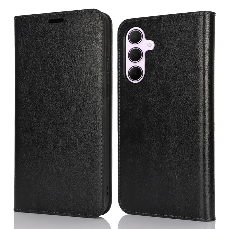 For Samsung Galaxy A56 5G  /  A36 5G Case Crazy Horse Texture Split Leather Wallet Phone Cover - Black