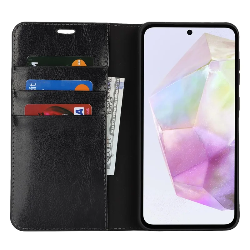 For Samsung Galaxy A56 5G  /  A36 5G Case Crazy Horse Texture Split Leather Wallet Phone Cover - Black