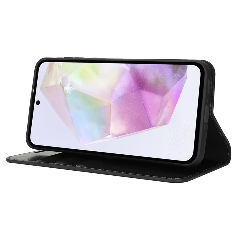 For Samsung Galaxy A56 5G  /  A36 5G Case Crazy Horse Texture Split Leather Wallet Phone Cover - Black