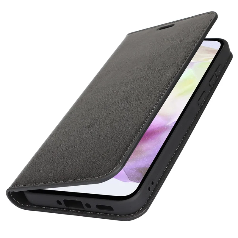 For Samsung Galaxy A56 5G  /  A36 5G Case Crazy Horse Texture Split Leather Wallet Phone Cover - Black