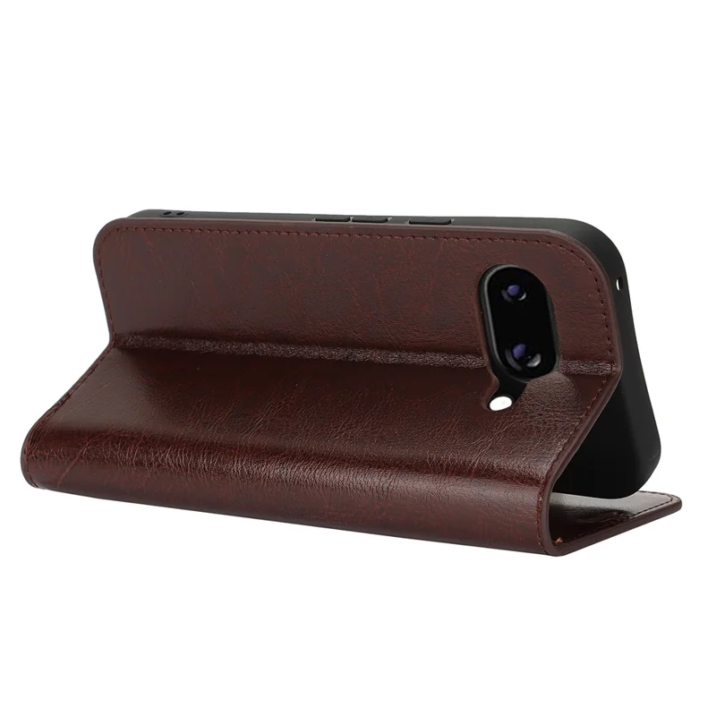 For Google Pixel 9a Case Crazy Horse Texture Split Leather Wallet Phone Cover - Dark Brown