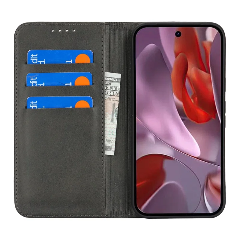 For Google Pixel 9a Case PU Leather Calf Textured Magnetic Closing Smart Phone Cover - Black