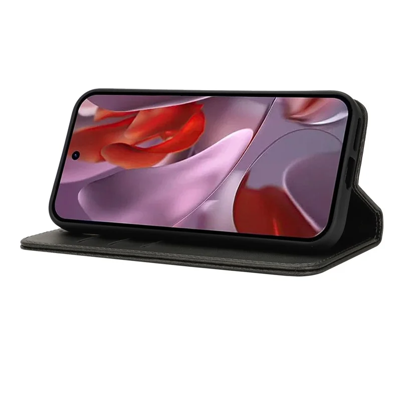 For Google Pixel 9a Case PU Leather Calf Textured Magnetic Closing Smart Phone Cover - Black