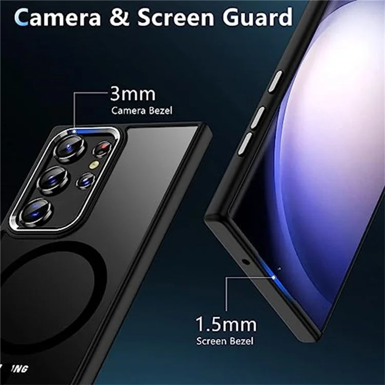 For Samsung Galaxy S25 Ultra Magnetic Case Acrylic + TPU Phone Cover with Camera Lens Protector - Black