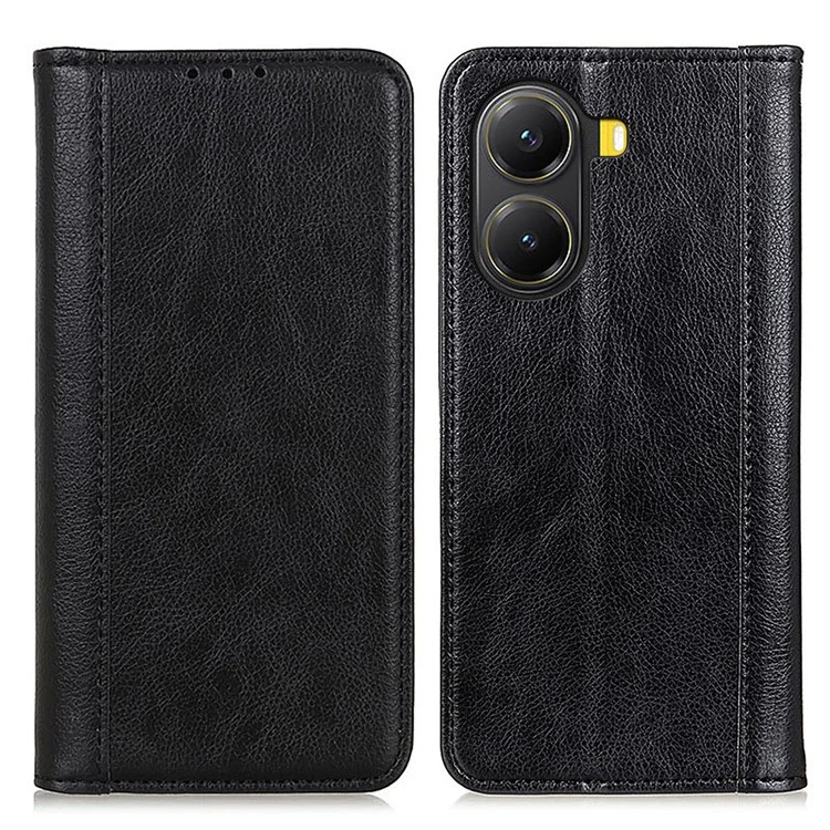 For Xiaomi Redmi Turbo 4 5G  /  Poco X7 Pro 5G Stand Case Split Leather Litchi Texture Wallet Phone Cover - Black