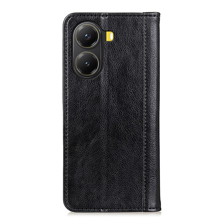 For Xiaomi Redmi Turbo 4 5G  /  Poco X7 Pro 5G Stand Case Split Leather Litchi Texture Wallet Phone Cover - Black