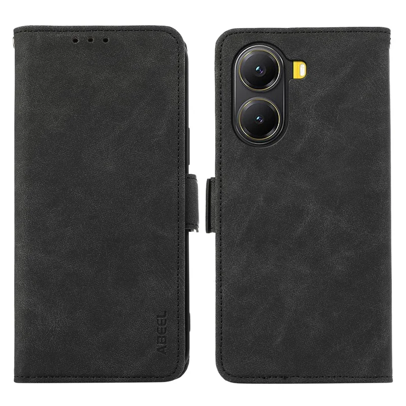 ABEEL For Xiaomi Redmi Turbo 4 5G / Poco X7 Pro 5G Case PU Leather Folio Stand View RFID Blocking Phone Cover - Black