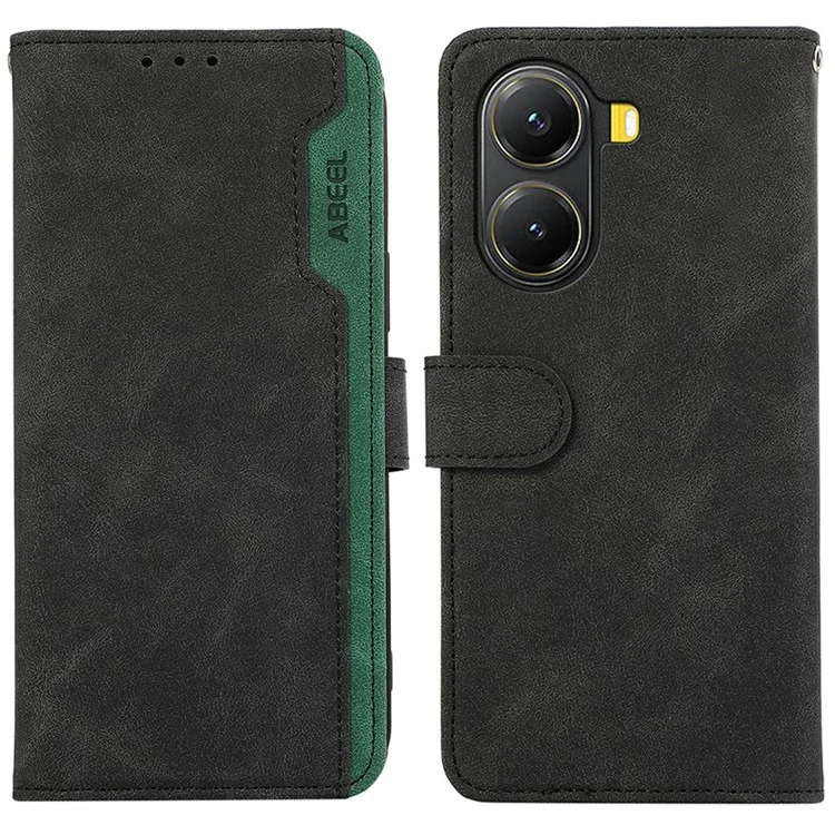 ABEEL For Xiaomi Poco X7 Pro 5G  /  Redmi Turbo 4 5G Case Color Splicing Leather Flip Phone Cover RFID Blocking - Black