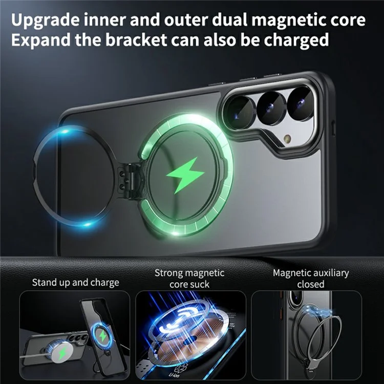 Funda para Samsung Galaxy S25 Compatible con MagSafe con Soporte Plegable y Acabado Mate - Negro