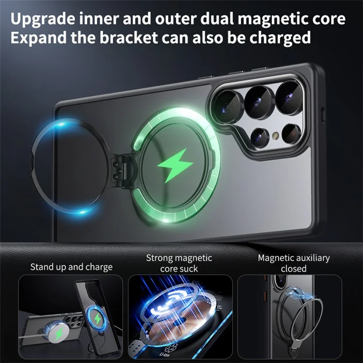 Funda para Samsung Galaxy S25 Ultra Compatible con MagSafe con Soporte Plegable y Acabado Mate - Negro