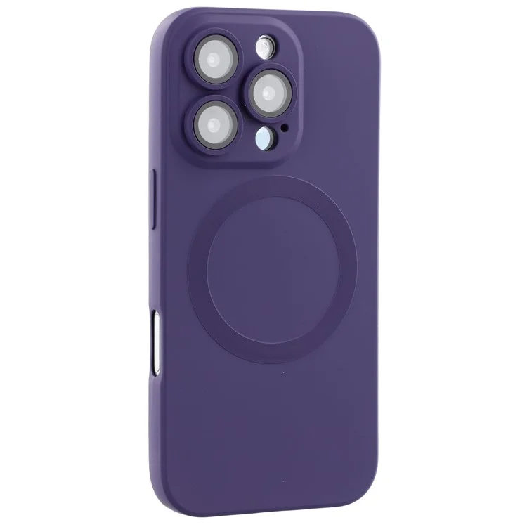 For iPhone 16 Pro Case Compatible with MagSafe Liquid Silicone Phone Cover with Tempered Glass Lens Protector - Dark Purple