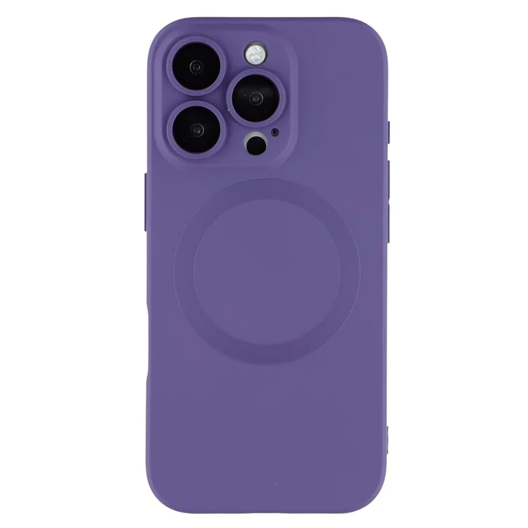 For iPhone 16 Pro Case Compatible with MagSafe Liquid Silicone Phone Cover with Tempered Glass Lens Protector - Dark Purple