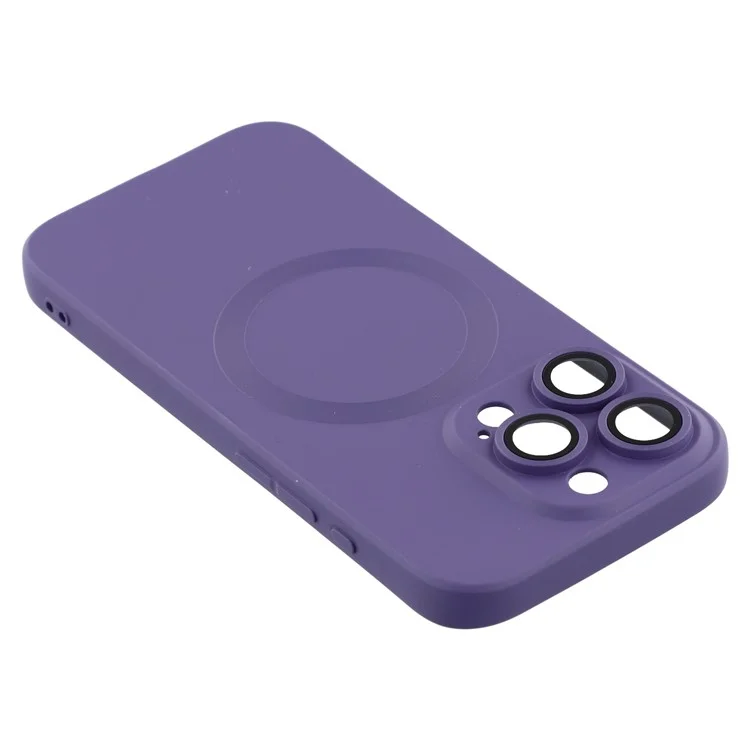 For iPhone 16 Pro Case Compatible with MagSafe Liquid Silicone Phone Cover with Tempered Glass Lens Protector - Dark Purple