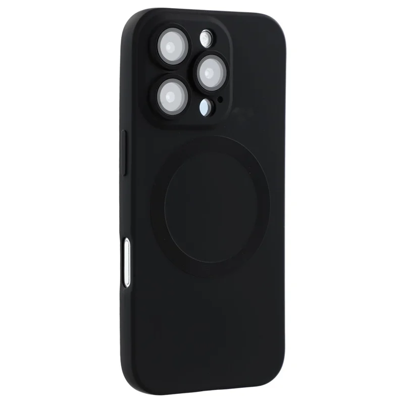 For iPhone 16 Pro Case Compatible with MagSafe Liquid Silicone Phone Cover with Tempered Glass Lens Protector - Black