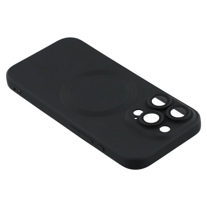 For iPhone 16 Pro Case Compatible with MagSafe Liquid Silicone Phone Cover with Tempered Glass Lens Protector - Black