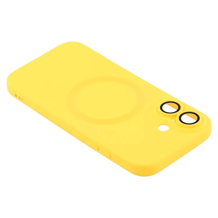 For iPhone 16 Plus Case Compatible with MagSafe Liquid Silicone Phone Cover with Tempered Glass Lens Protector - Yellow