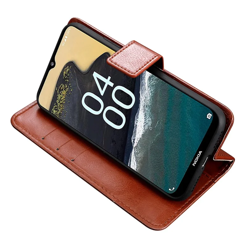 Crazy Horse Texture Phone Cover For Nokia G400 5G, PU Leather Wallet Phone Case Stand Magnetic Clasp Protective Shell with Wrist Strap - Black