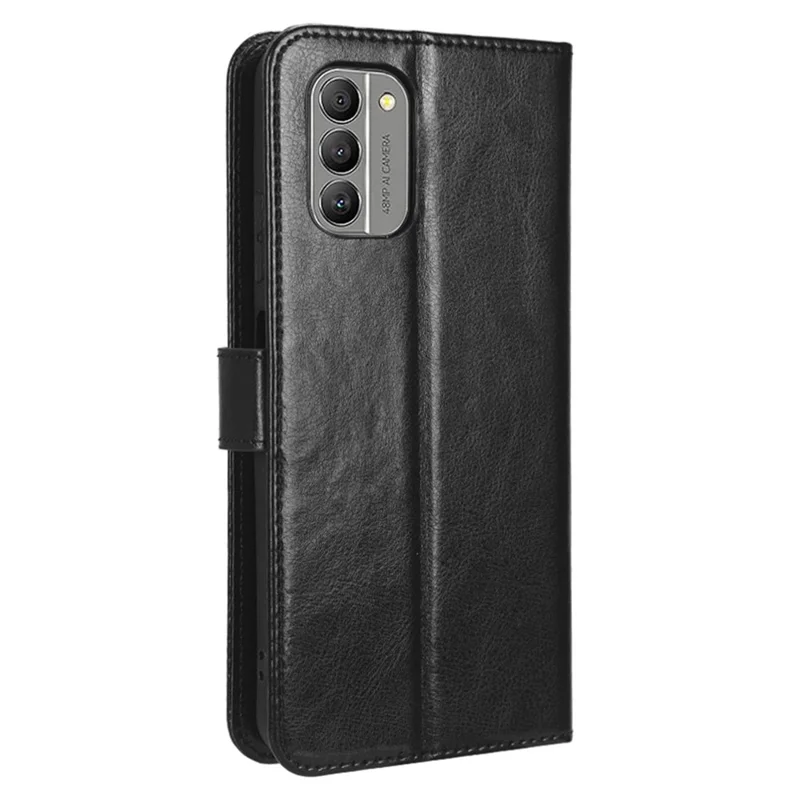 Crazy Horse Texture Phone Cover For Nokia G400 5G, PU Leather Wallet Phone Case Stand Magnetic Clasp Protective Shell with Wrist Strap - Black
