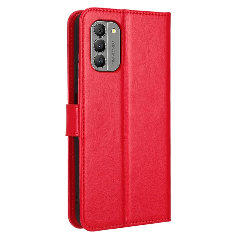 Crazy Horse Texture Phone Cover For Nokia G400 5G, PU Leather Wallet Phone Case Stand Magnetic Clasp Protective Shell with Wrist Strap - Red