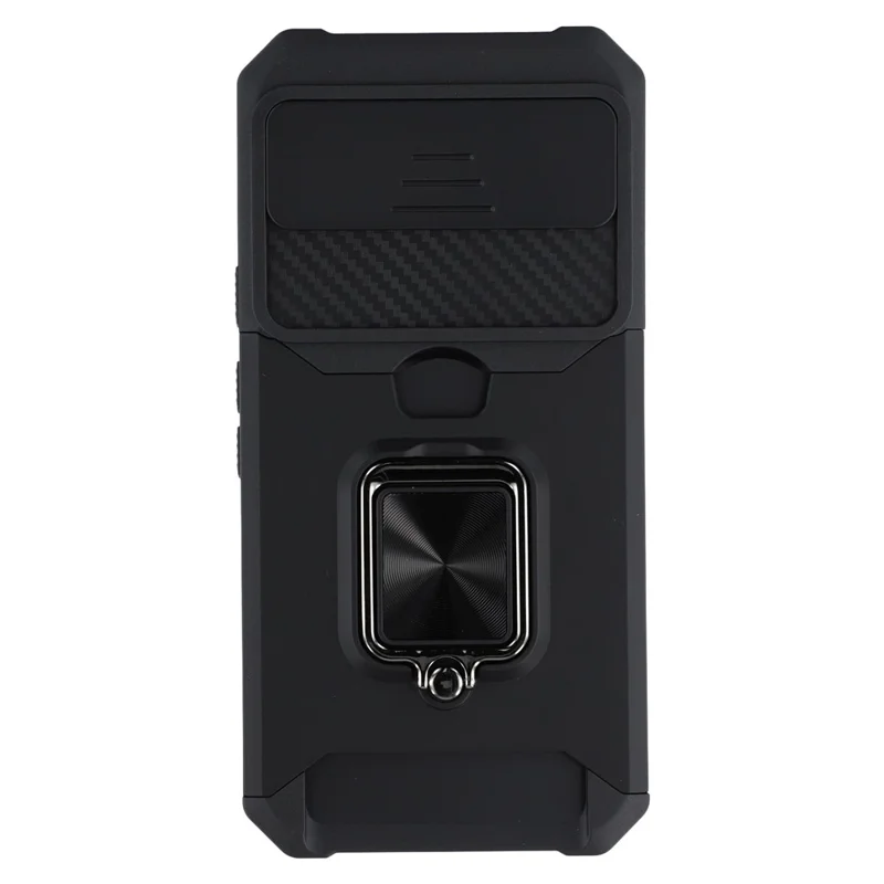 For Google Pixel 9a Kickstand Case Slide Lens Lid PC + TPU Phone Cover with Card Slot - Black