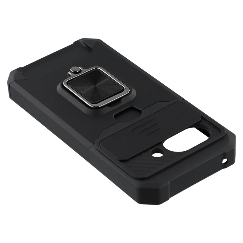 For Google Pixel 9a Kickstand Case Slide Lens Lid PC + TPU Phone Cover with Card Slot - Black