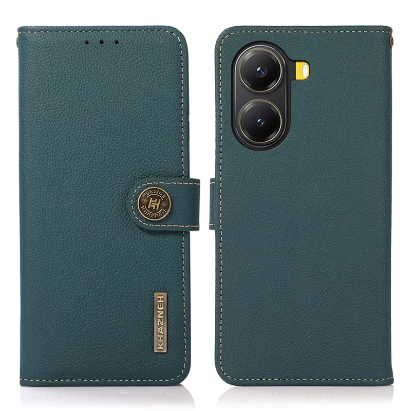 KHAZNEH für Xiaomi Poco X7 Pro 5G / Redmi Turbo 4 5G Hülle Echtes Rindsleder Wallet Handyhülle - Grün