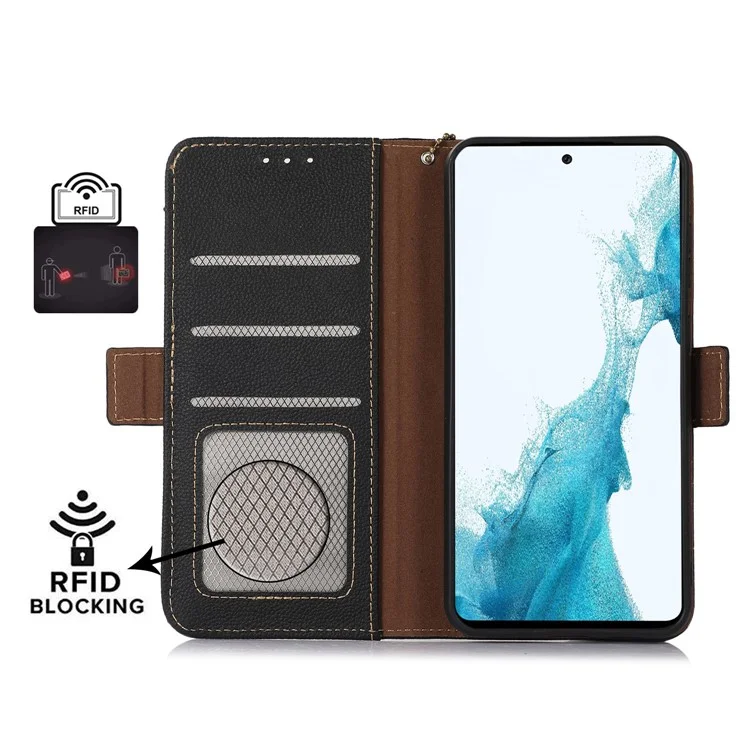 Wallet Case for Xiaomi Redmi Turbo 4 5G  /  Poco X7 Pro 5G RFID Blocking Genuine Cow Leather Phone Cover - Black