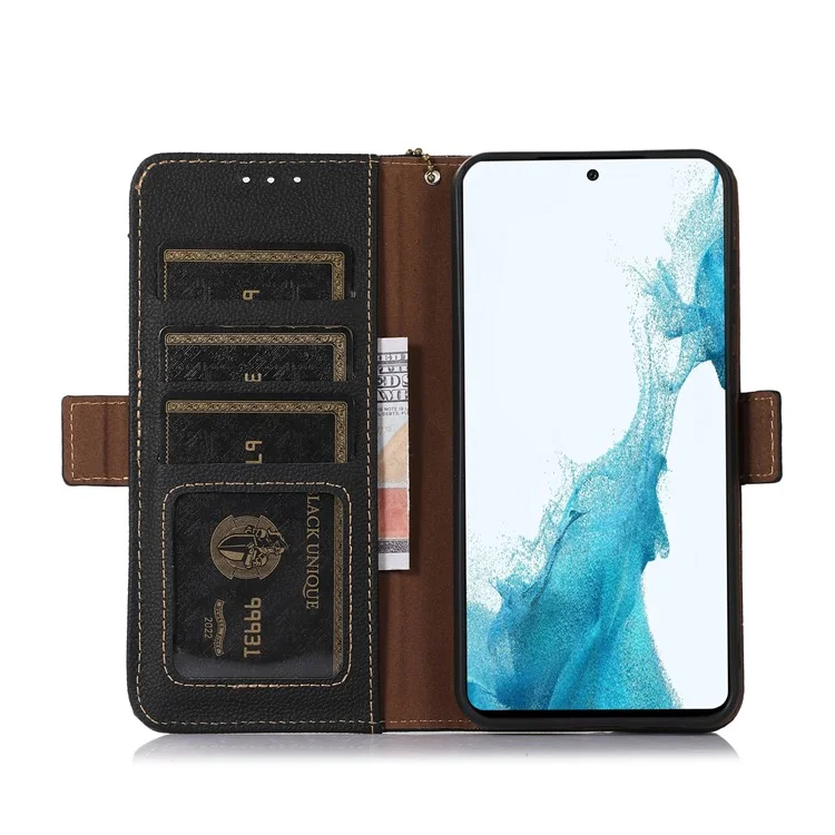 Wallet Case for Xiaomi Redmi Turbo 4 5G  /  Poco X7 Pro 5G RFID Blocking Genuine Cow Leather Phone Cover - Black