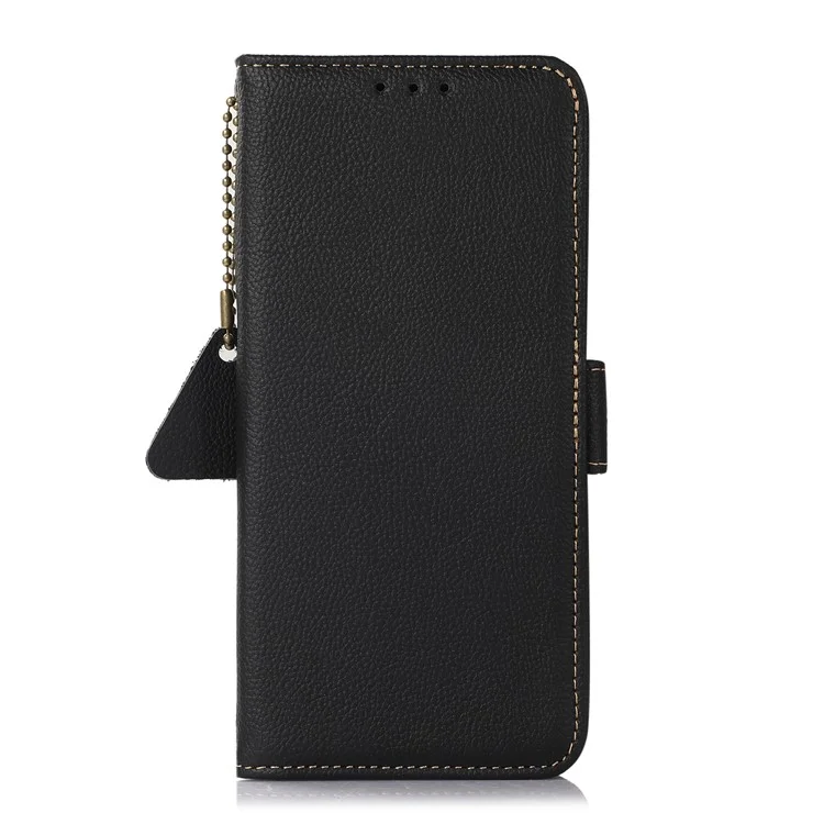 Wallet Case for Xiaomi Redmi Turbo 4 5G  /  Poco X7 Pro 5G RFID Blocking Genuine Cow Leather Phone Cover - Black