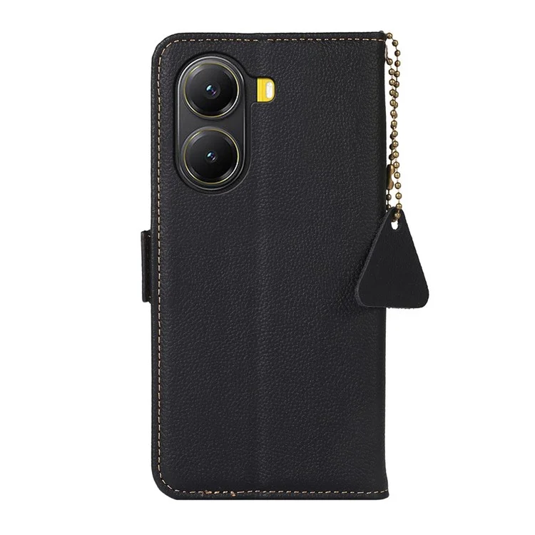 Wallet Case for Xiaomi Redmi Turbo 4 5G  /  Poco X7 Pro 5G RFID Blocking Genuine Cow Leather Phone Cover - Black