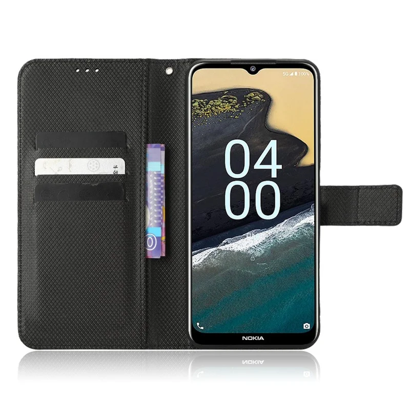 Anti-shock Cell Phone Case For Nokia G400 5G, Foldable Stand Diamond Texture Phone Folio Flip Leather Wallet Cover - Black