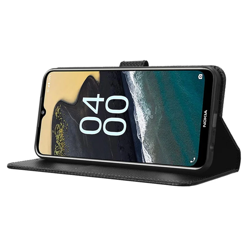 Anti-shock Cell Phone Case For Nokia G400 5G, Foldable Stand Diamond Texture Phone Folio Flip Leather Wallet Cover - Black